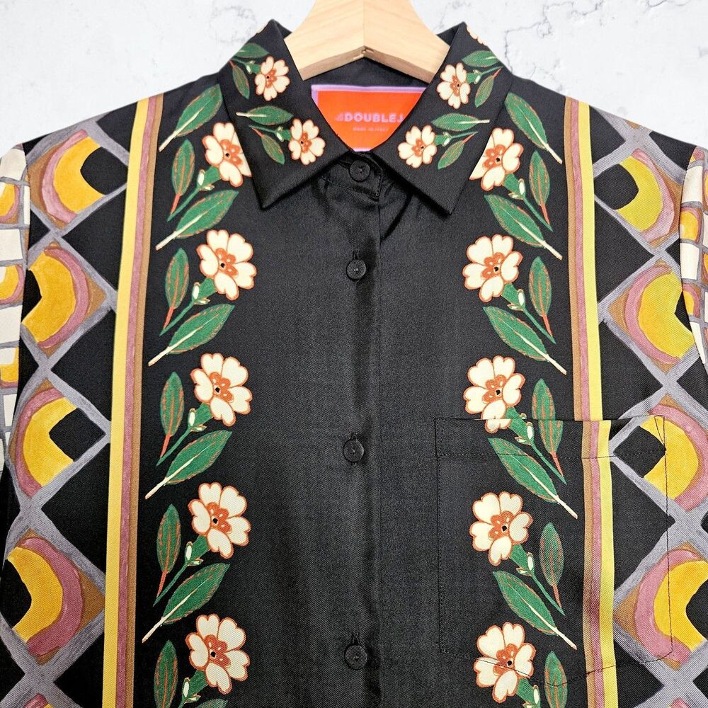 La Double J Dazed Placée Black Floral Silk Blouse Boy Style Button Up Shirt - Picture 5 of 11